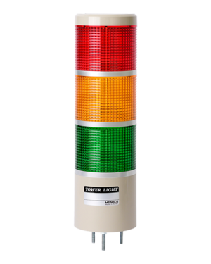 Световая колонна MP8C-F300-RYG на 12-24 вольта с красным, желтым и зеленым плафоном и светодиодными лампами.