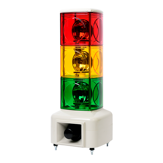 Светосигнальная колонна с красным, желтым и зеленым свечением и звуковым сигналом MSGS-302-RYG.